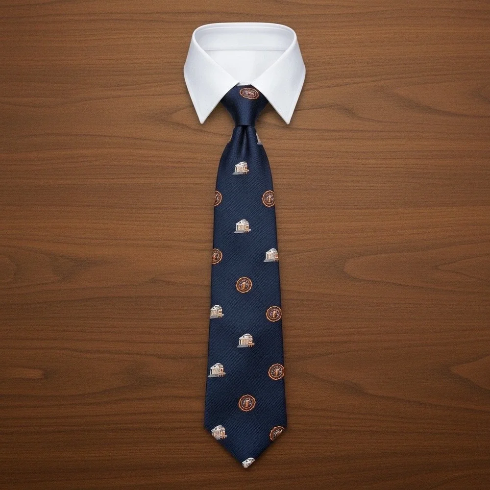 Vintage England Eljo's University of Virginia UVA Rotunda Navy Blue Silk Tie